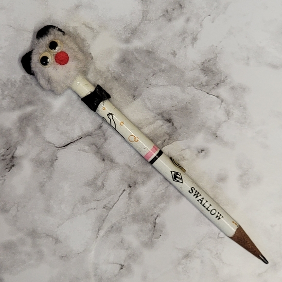 VTG Swallow Pencil Fuzzy Topper Animal Googly Eyes Bear Graphic Hong Kong 200 HB - Picture 1 of 5